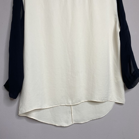 Rag & Bone Crepe Ivory Boxy Top Semi Sheer 3/4 Black Sleeves Blouse Size Small - Picture 3 of 10